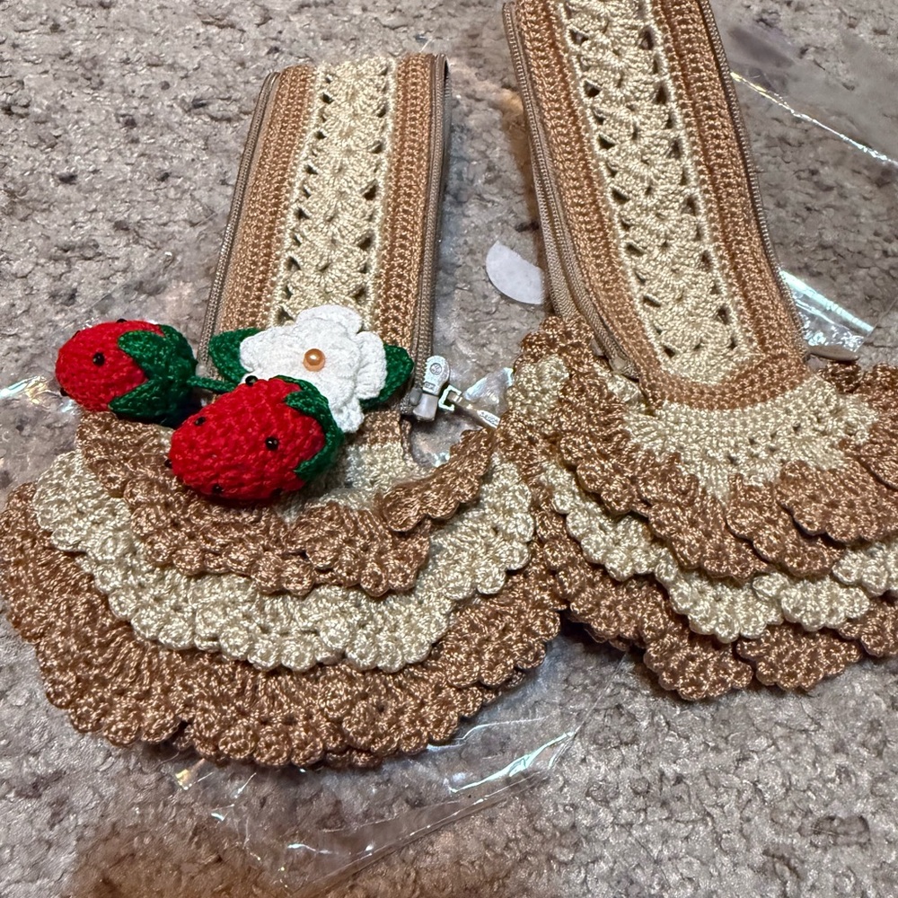 Handcrafted Crochet Strawberries and Cream handle cover